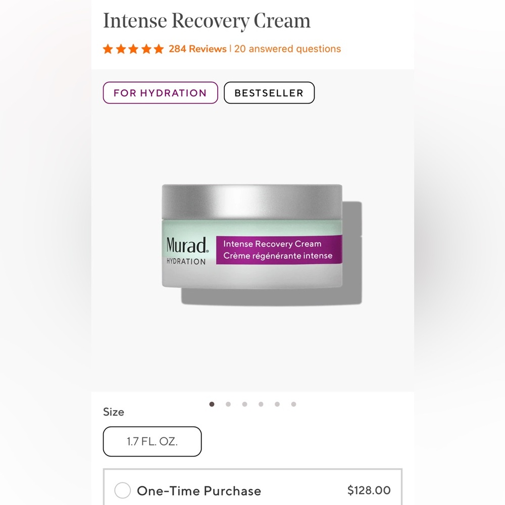 Murad Intense Recovery Cream - Silver and Purple Packaging
